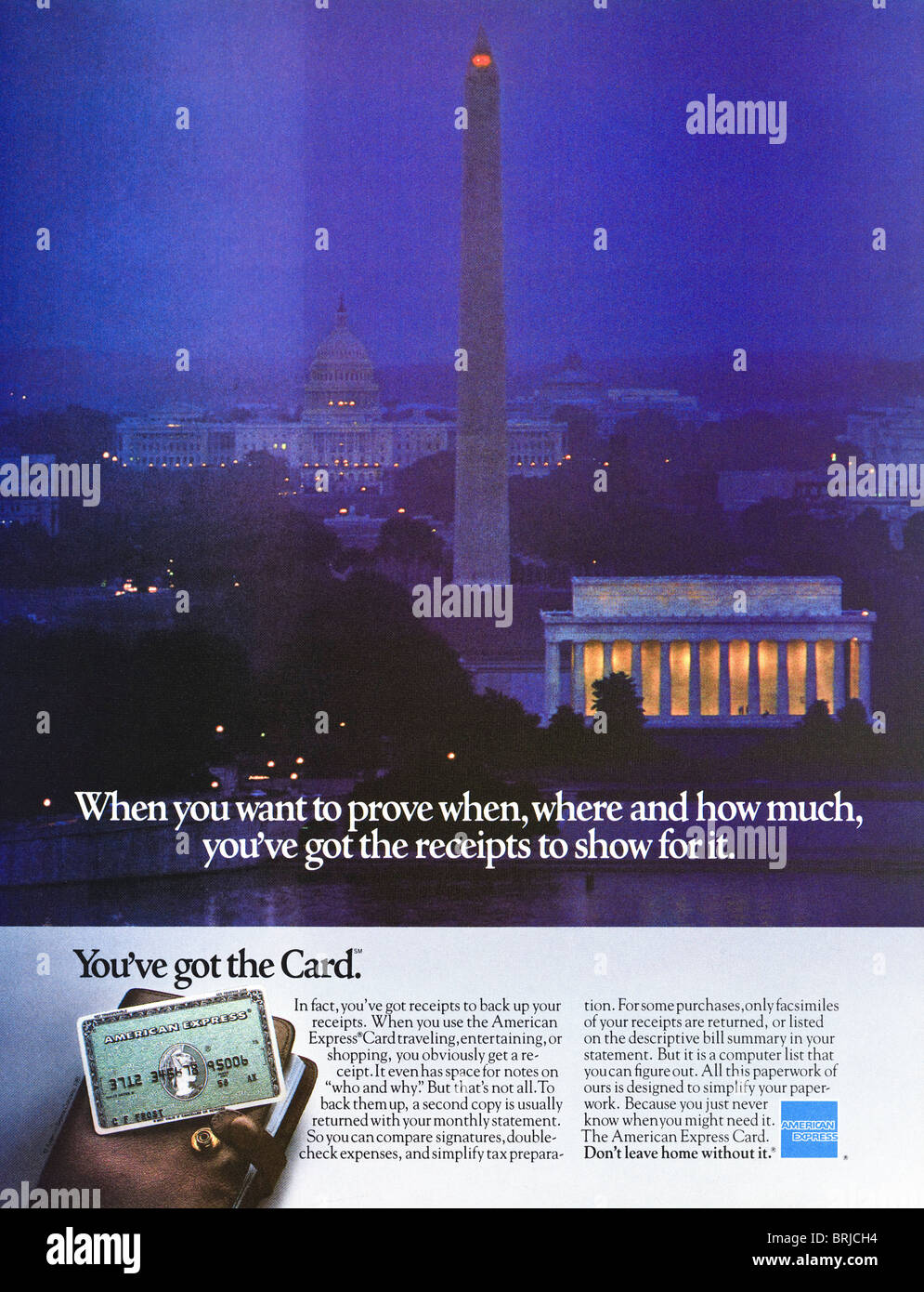 Classic American Express Card color advert in American fashion magazine circa 1983 Stock Photo