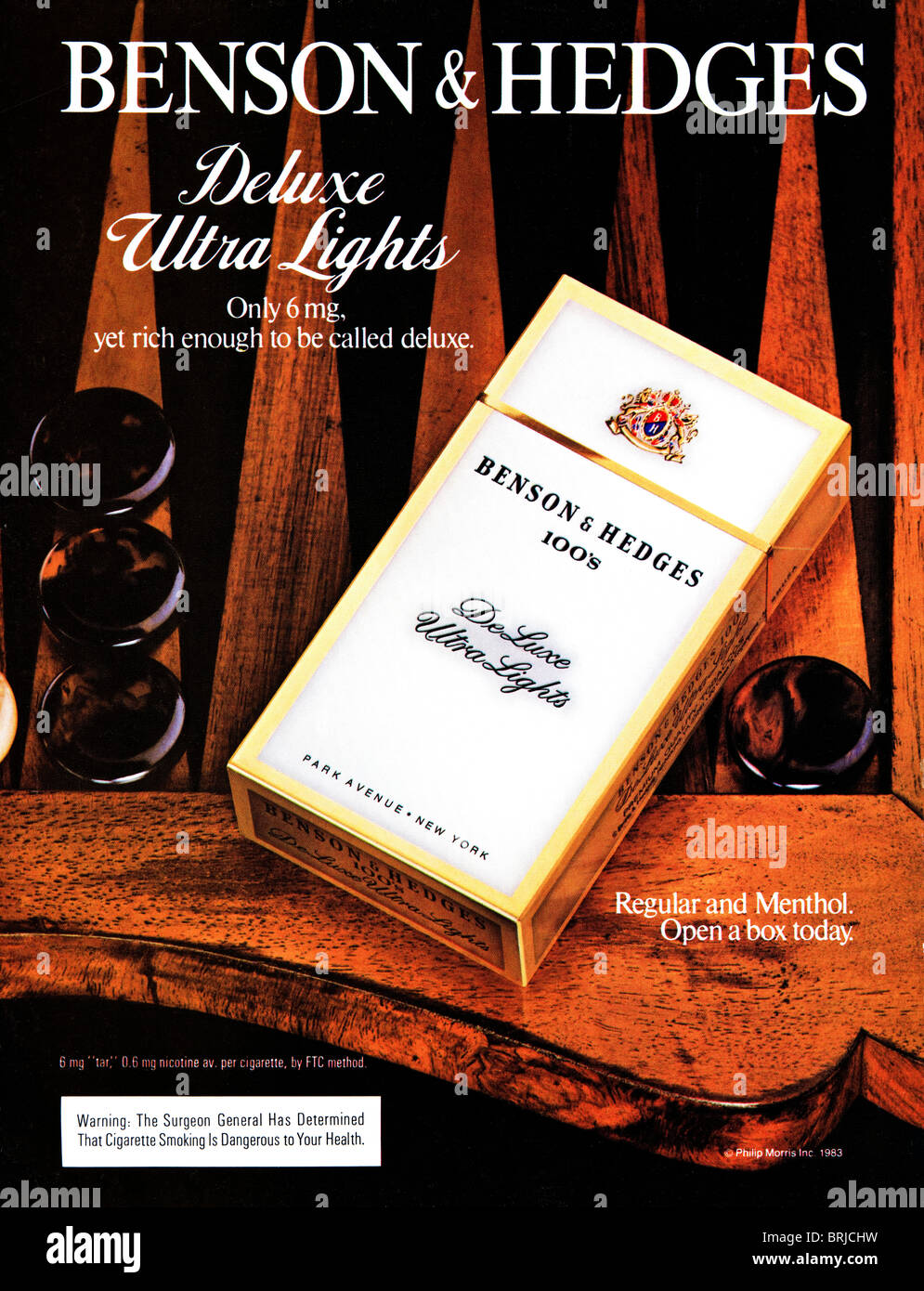 Classic Benson and Hedges cigarettes advert in American fashion