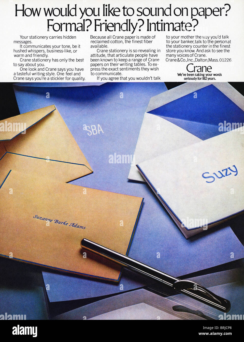 Advert for Crane stationary in American fashion magazine circa 1983 Stock Photo