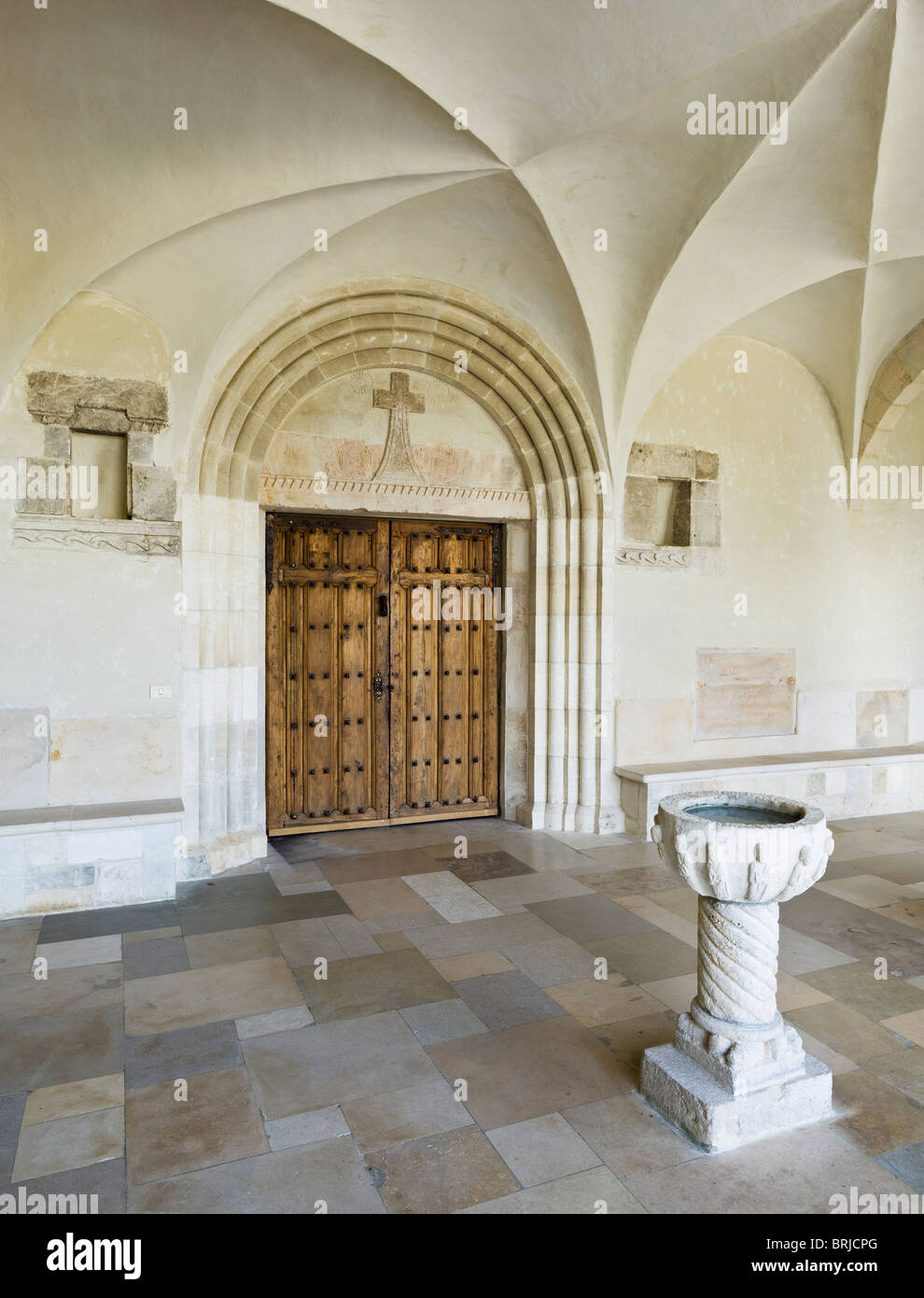 Entrance to the church at Abbaye de St Remy (Rochefort). 1 of 6 Trappist breweries in Belgium Stock Photo