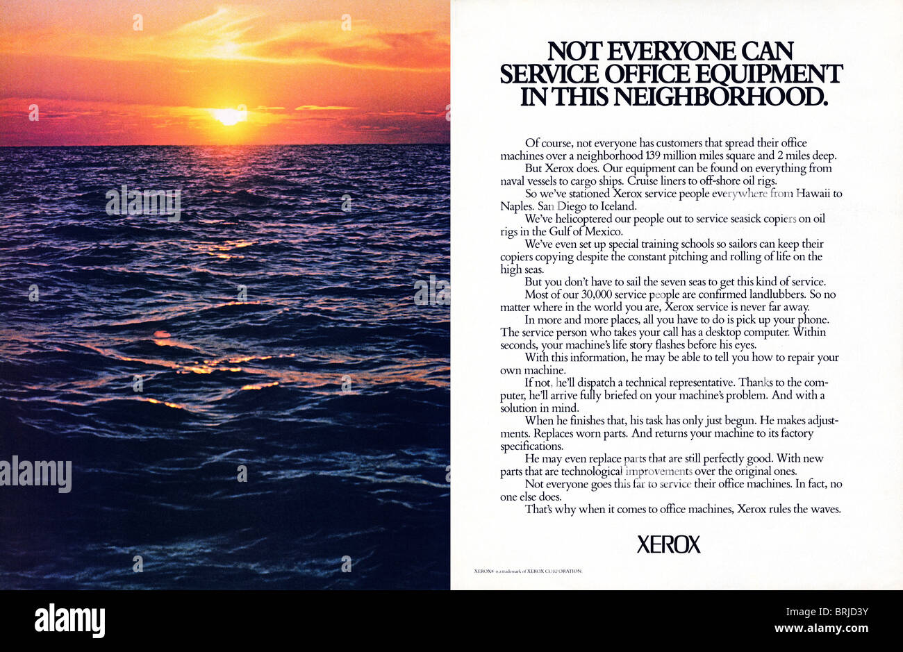 Color double page spread advert for XEROX copiers in American fashion magazine circa 1983 Stock Photo