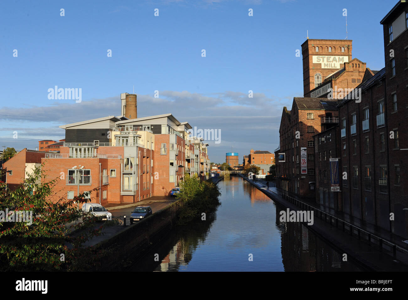 Canal side properties and pubs in Chester city centre UK Stock Photo