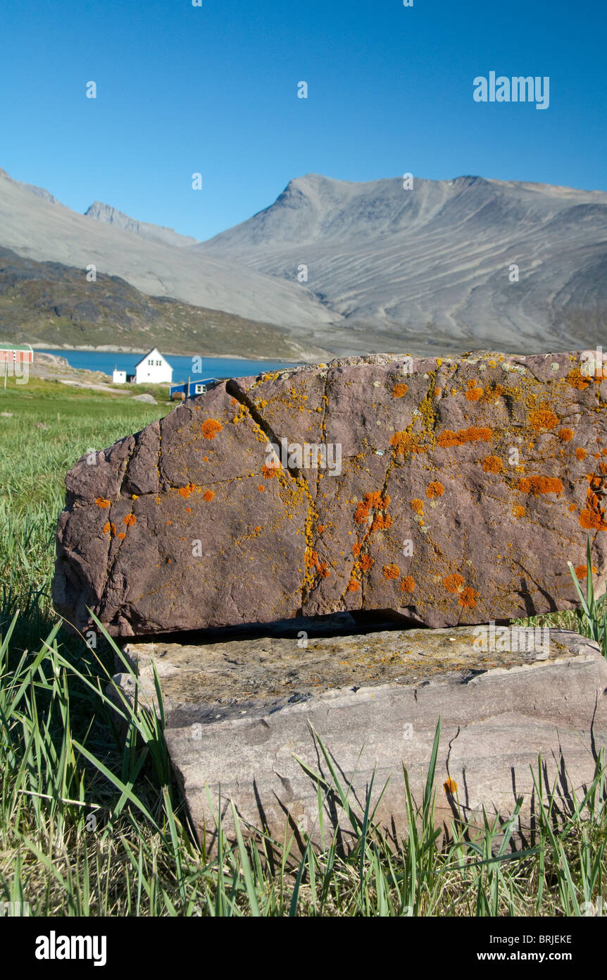 Greenland, Igaliku (aka Igaliko). Ruins of Gardar. Stock Photo
