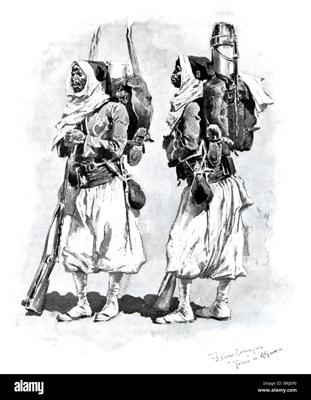 Frederick Remington drew these two Turcos-Algerian recruits from French territories who served in the French army. Stock Photo