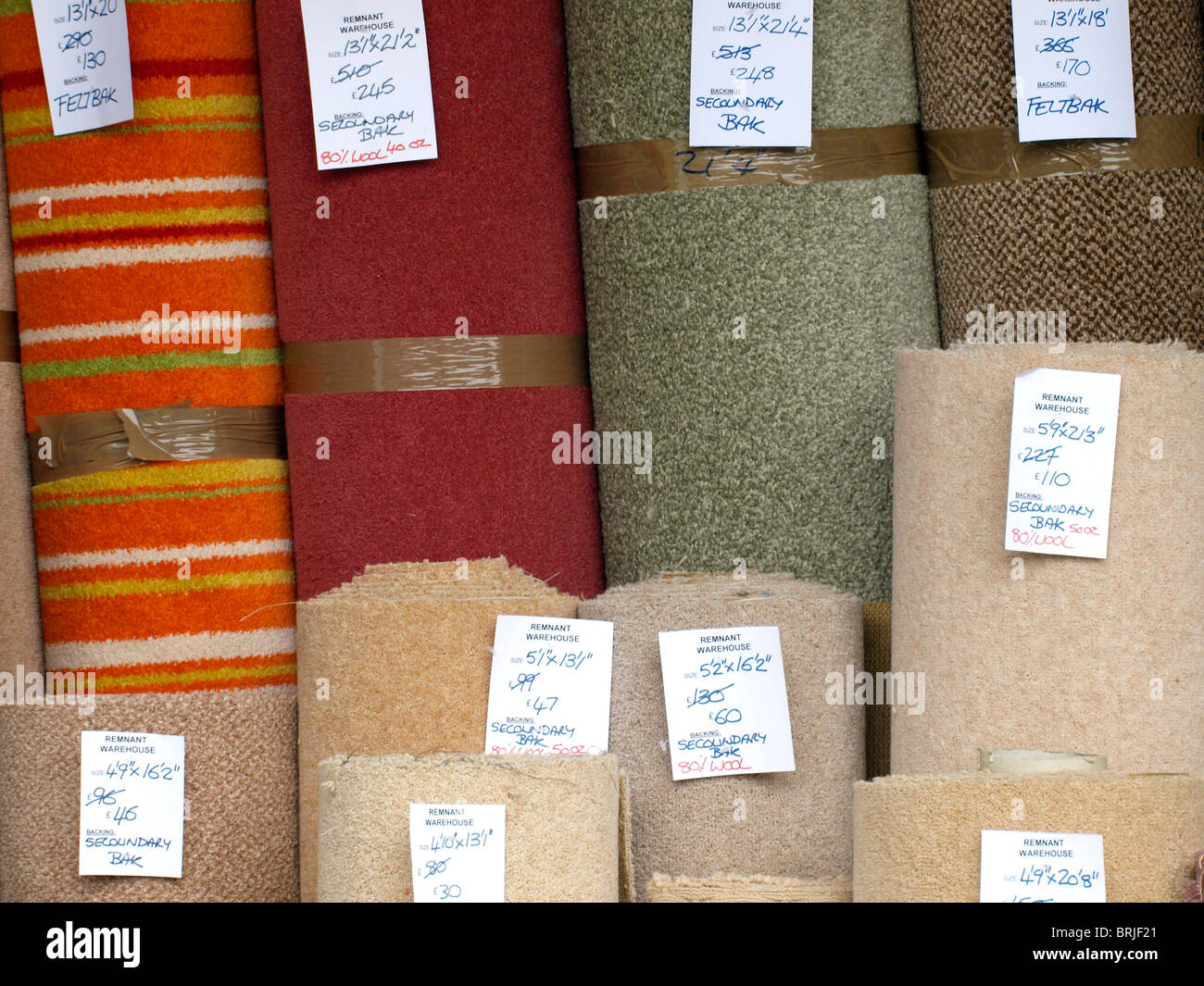 Carpet remnants for sale, Shop, UK Stock Photo
