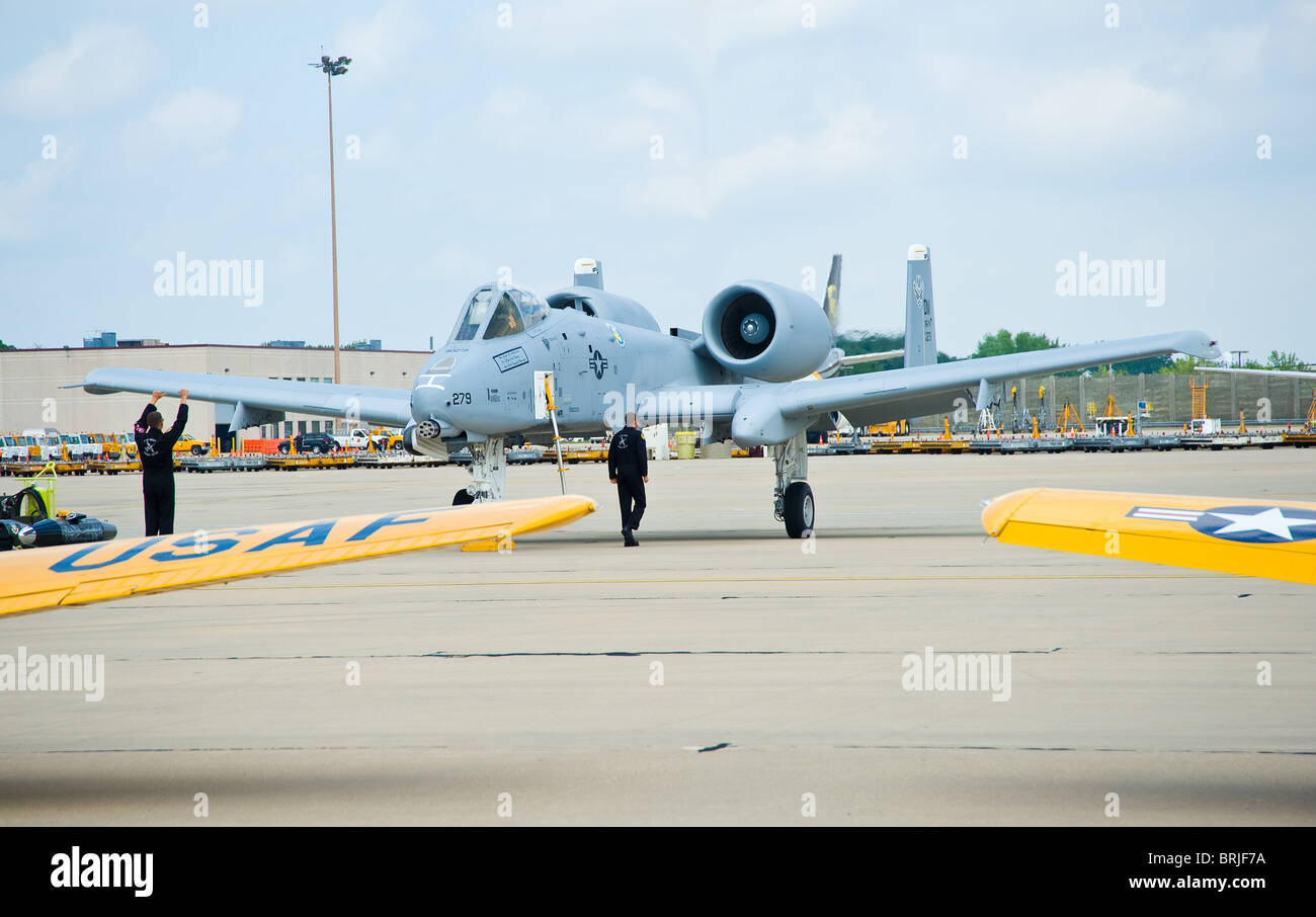 U.S. Air Force A10 Thunderbolt II jet aircraft landed after demo flight at air show A-10 Stock Photo