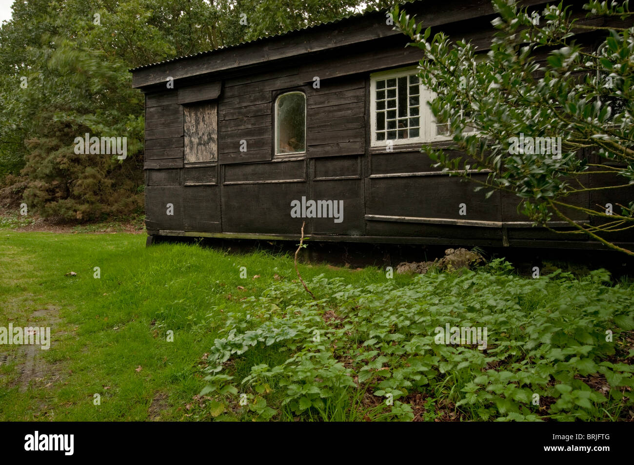 Old railway carriage conversion in the village of Westleton, Suffolk. Stock Photo