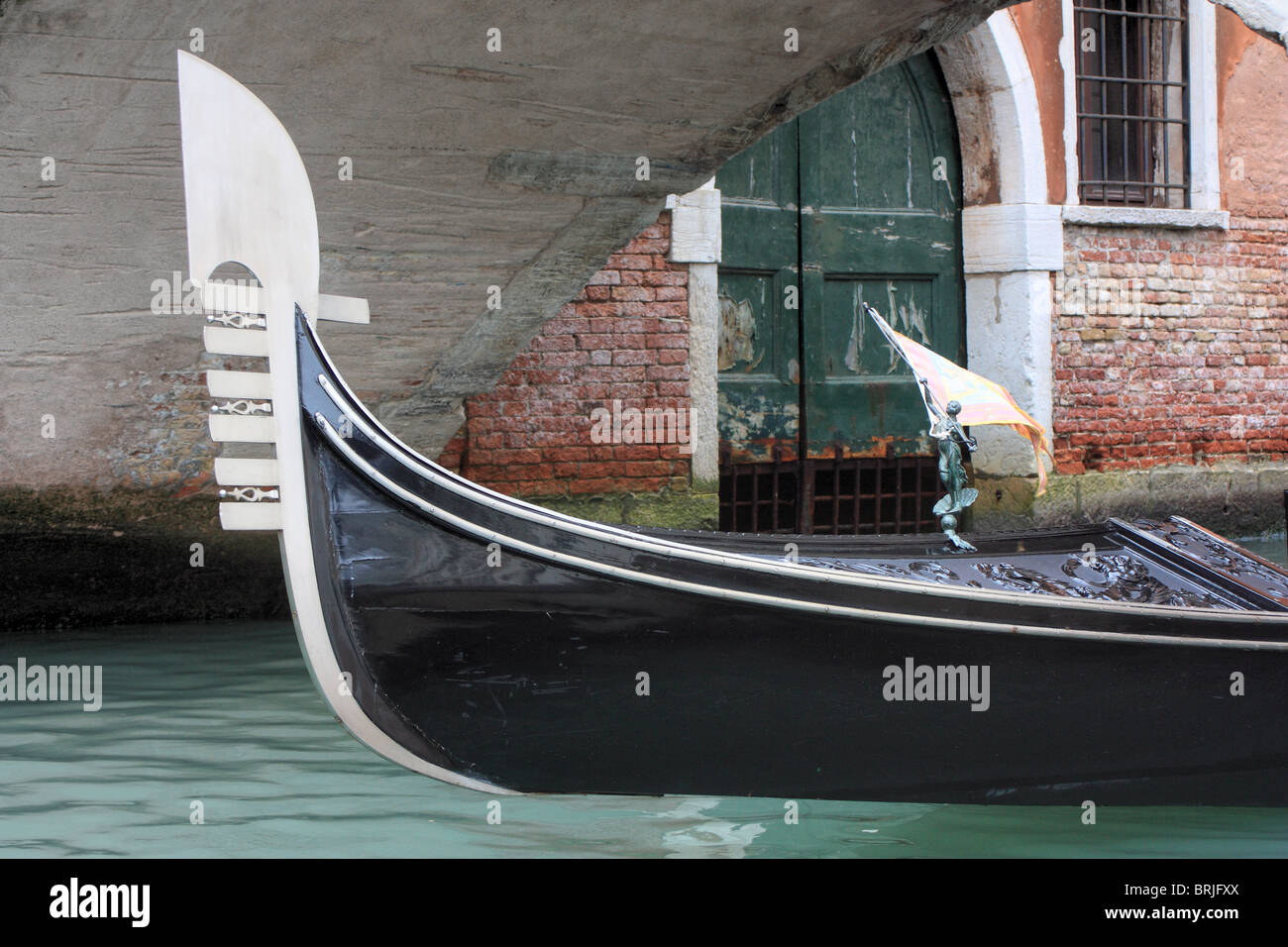 Ferro at the bow of the gondela in Venice Stock Photo