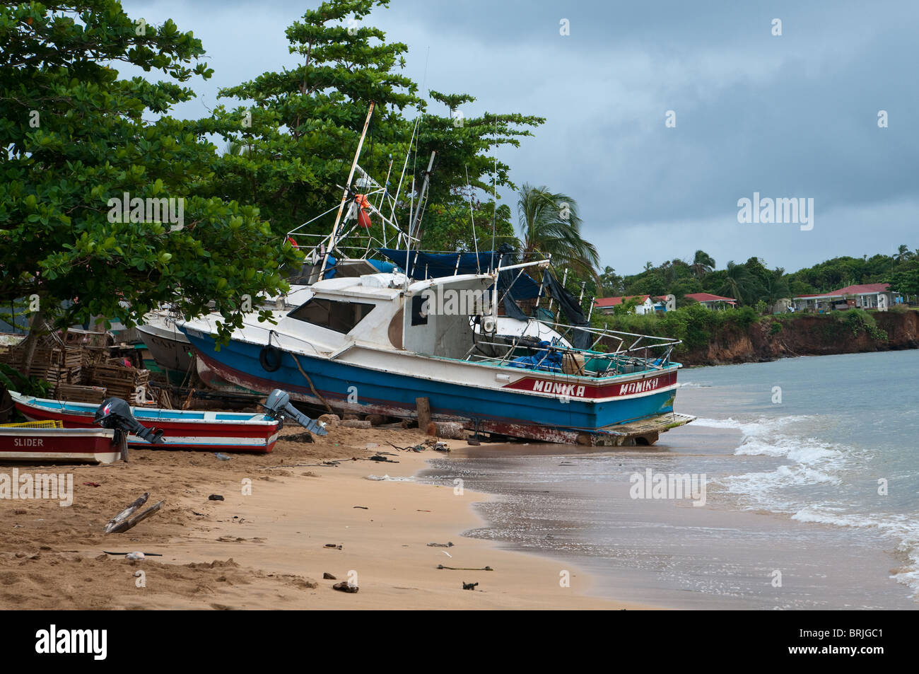 the picture of the abandoned boats on the little Corn island Stock