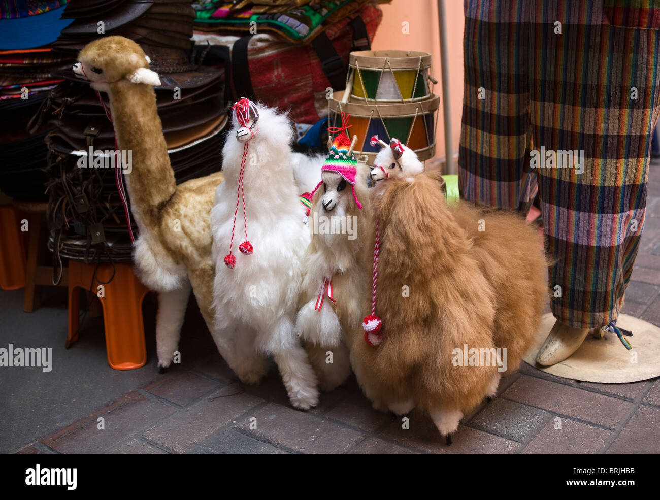 Souvenirs on sale at market stall in Lima Peru Stock Photo
