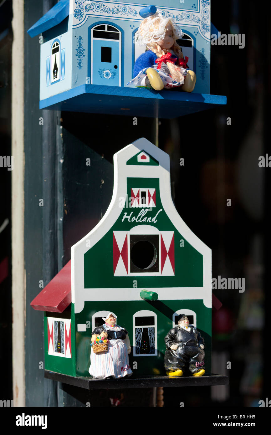 A funny souvenir from Amsterdam Holland: a bird house modeled after a traditional house from the Zaanstreek or Zaan Region. Stock Photo