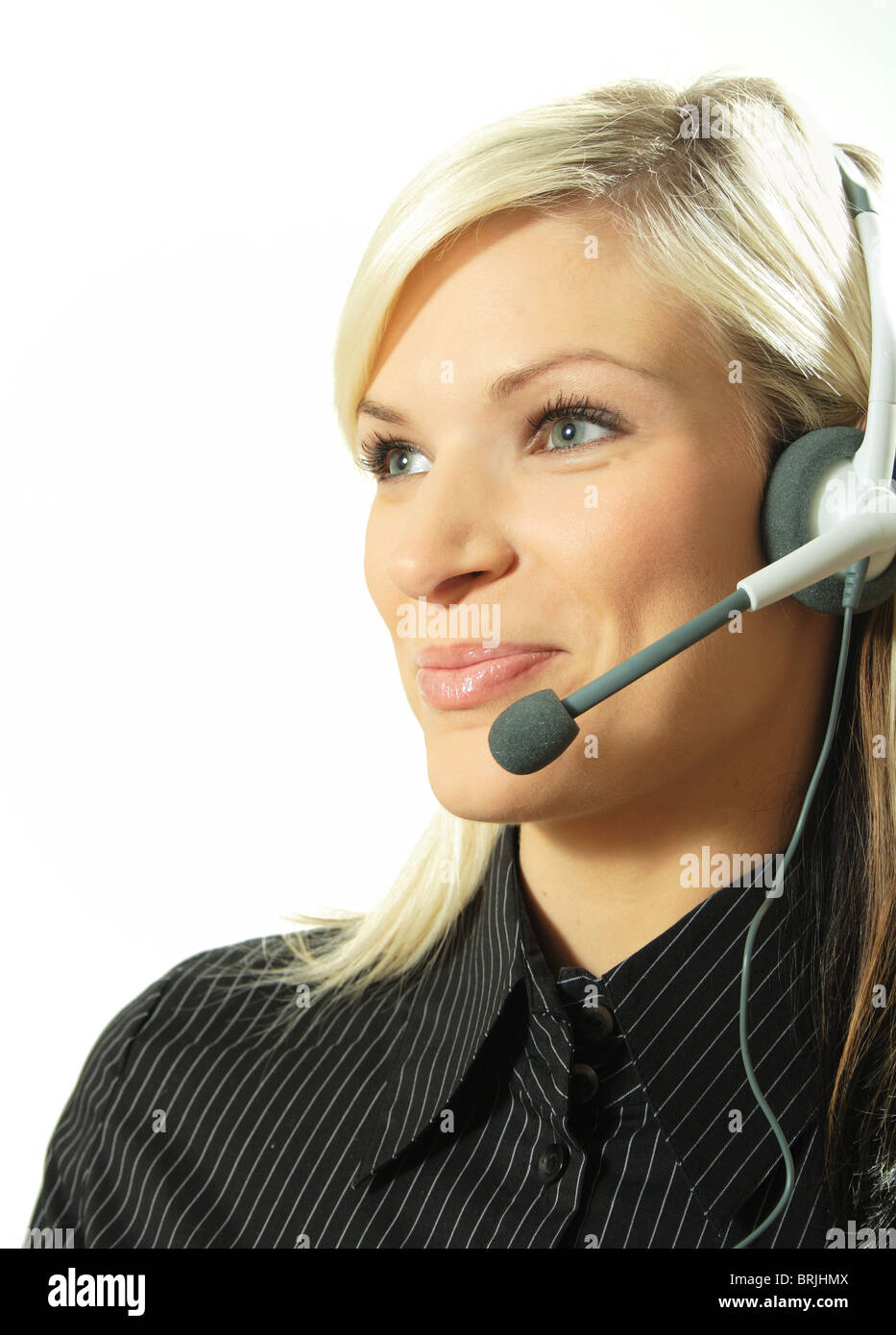 Pleasant Girl at Call Center Stock Photo