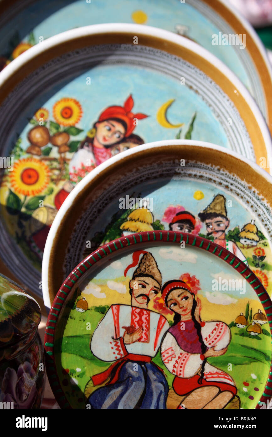 Souvenir plates with typical Ukrainian motifs Stock Photo