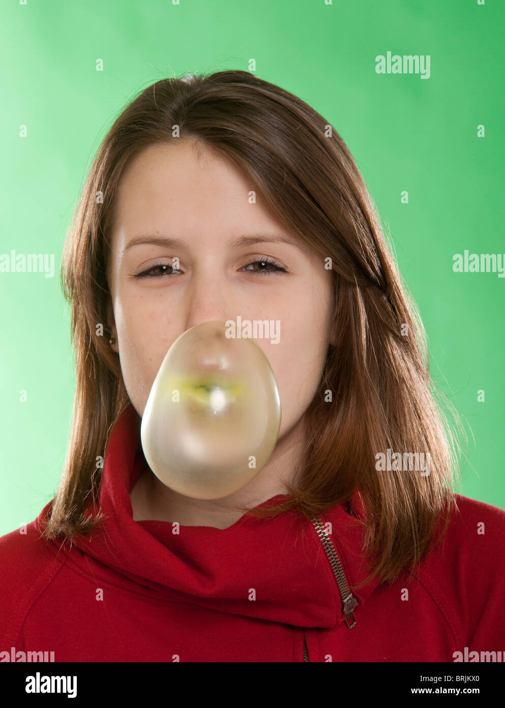 Teenage Girl Blowing Bubble with Bubble Gum Stock Photo Alamy