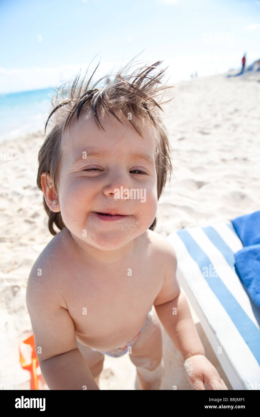 Baby Boy at Beach Stock Photo Alamy