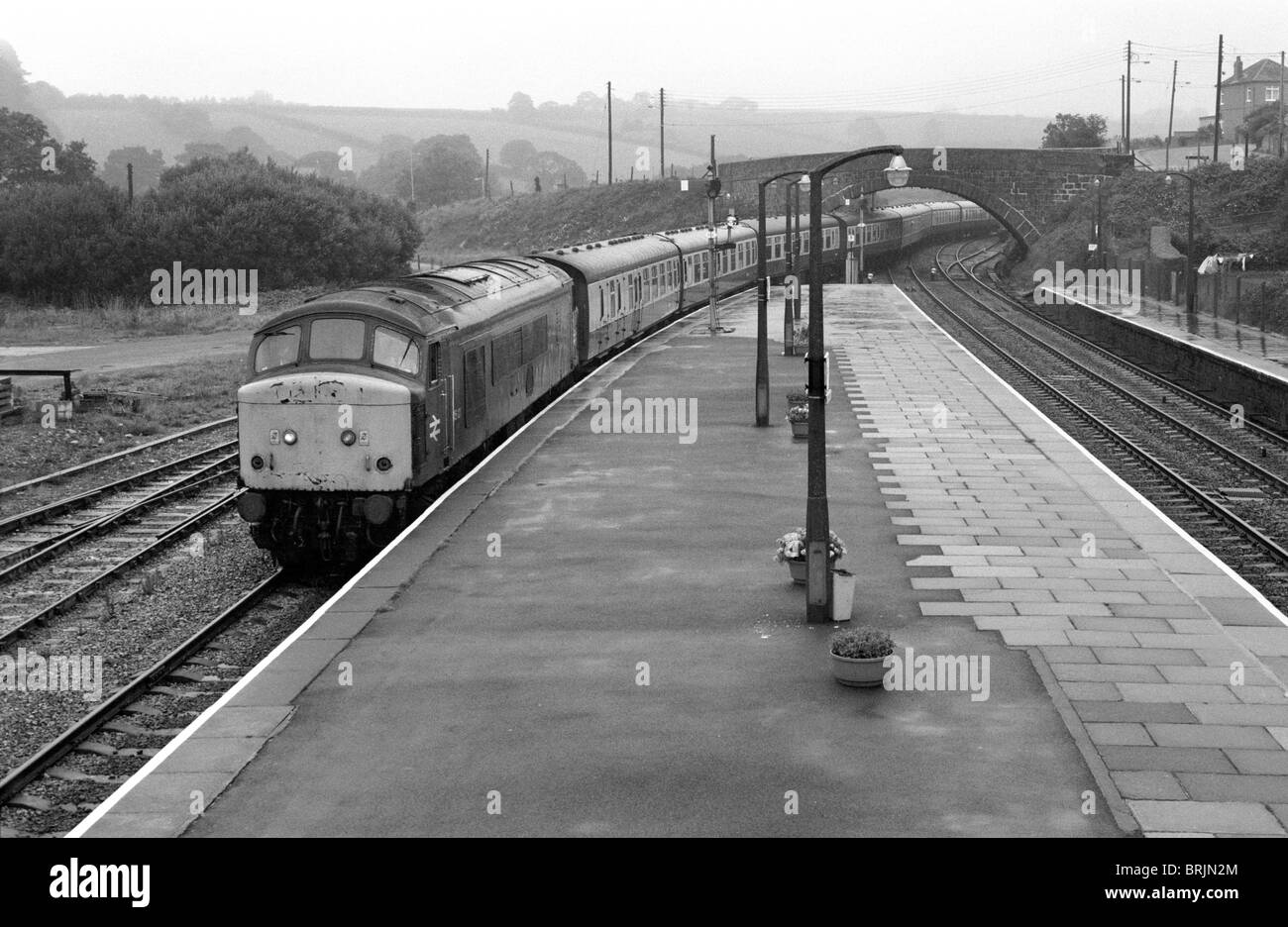 Passenger train at Par station, Cornwall, England, UK 1985 Stock Photo