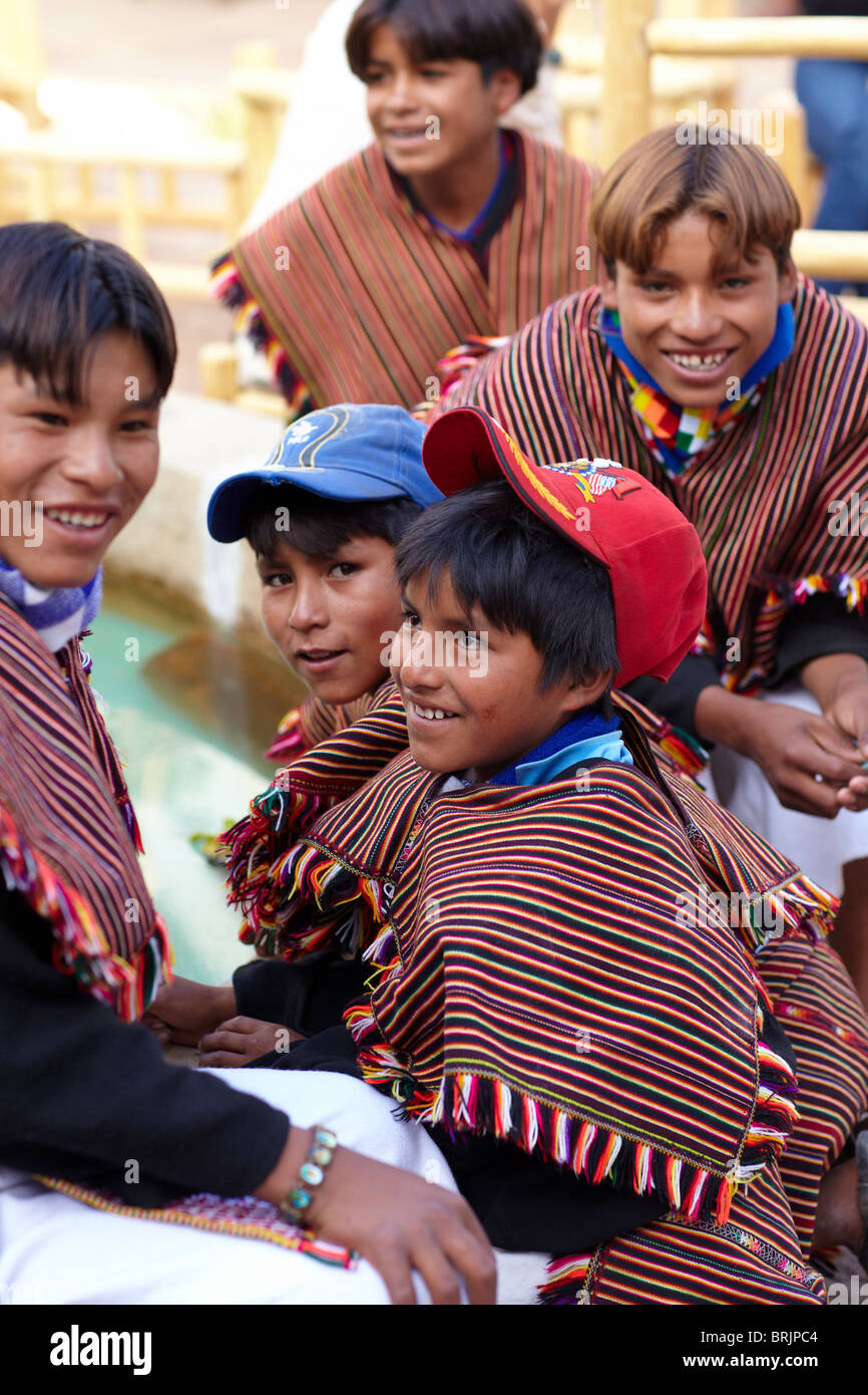 boys at a weaving school in Sucre, Bolivia Stock Photo