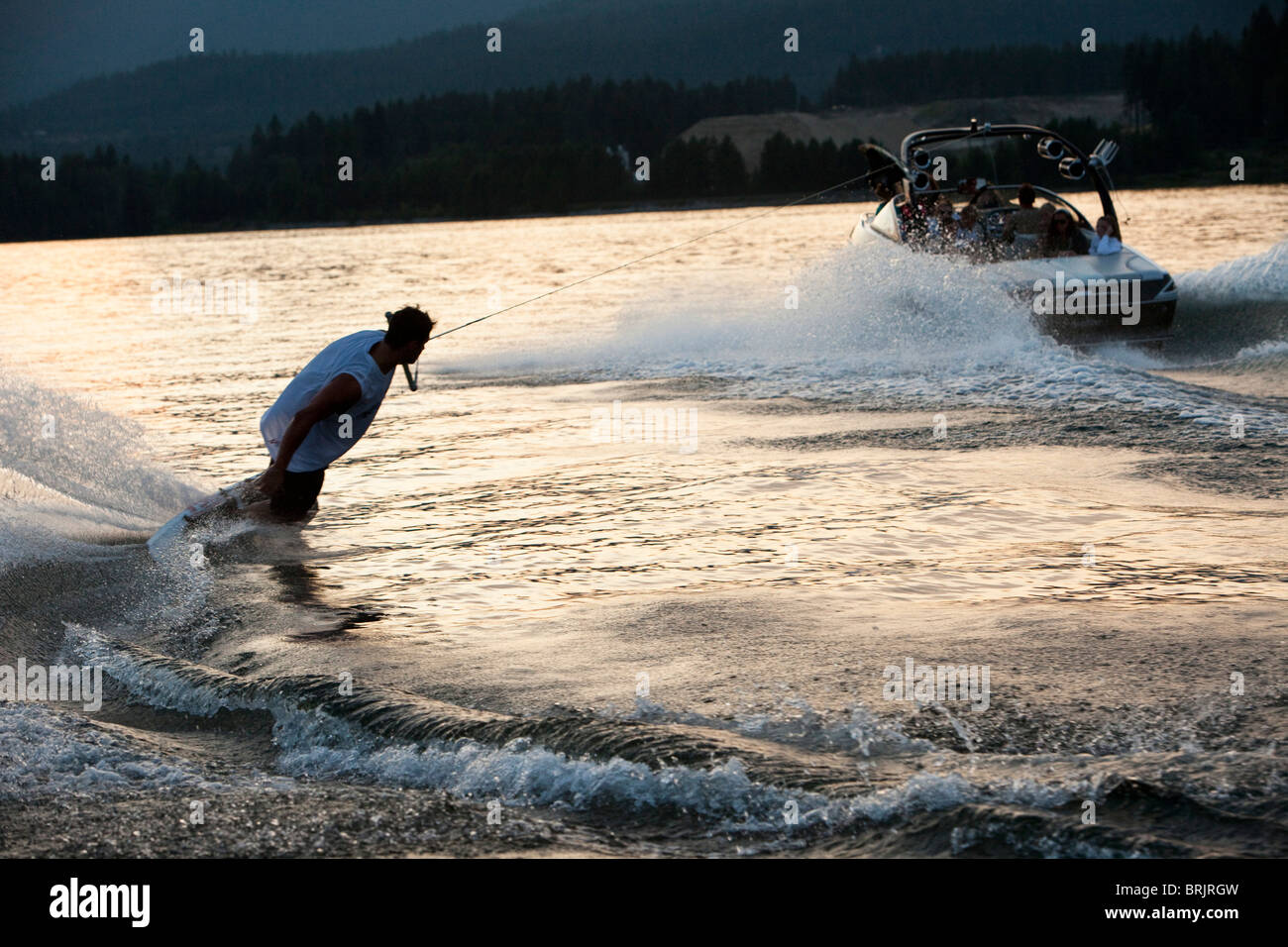 Male wakeboarding in Idaho. Stock Photo