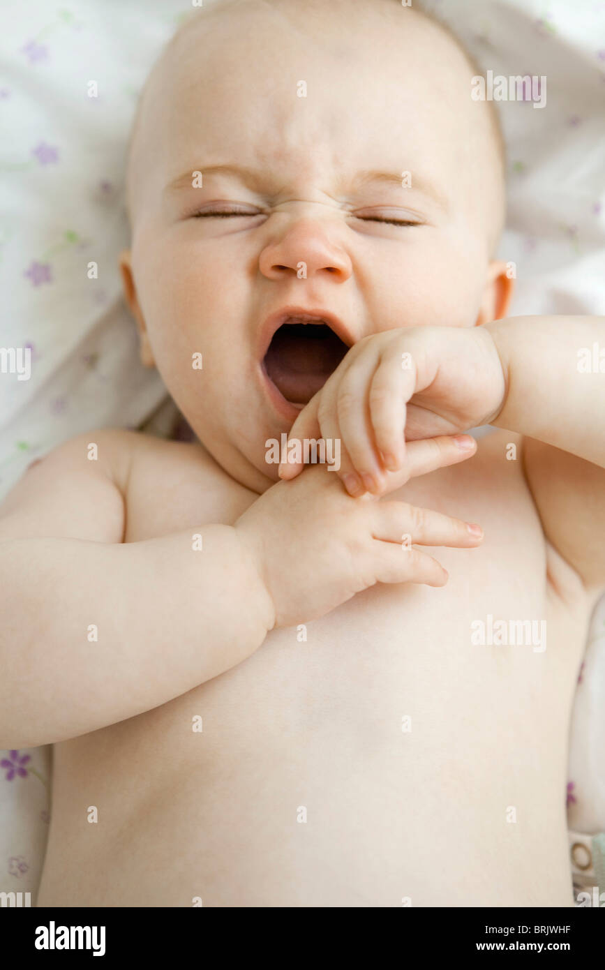 Baby yawning, portrait Stock Photo