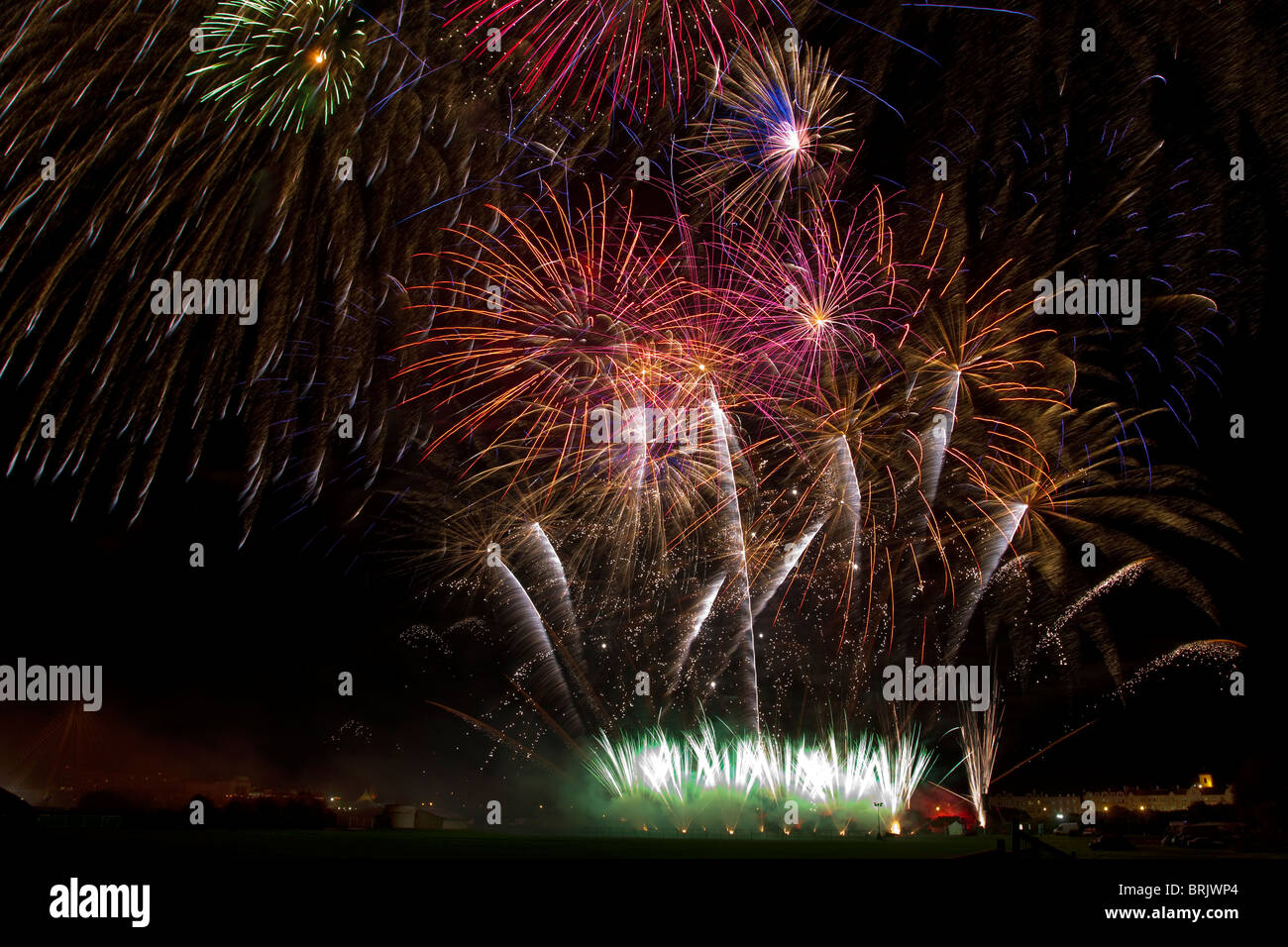 The 2010 British Musical Fireworks Championship pyro musical display, exploding firework competition in Victoria Park, Southport, Merseyside, UK Stock Photo