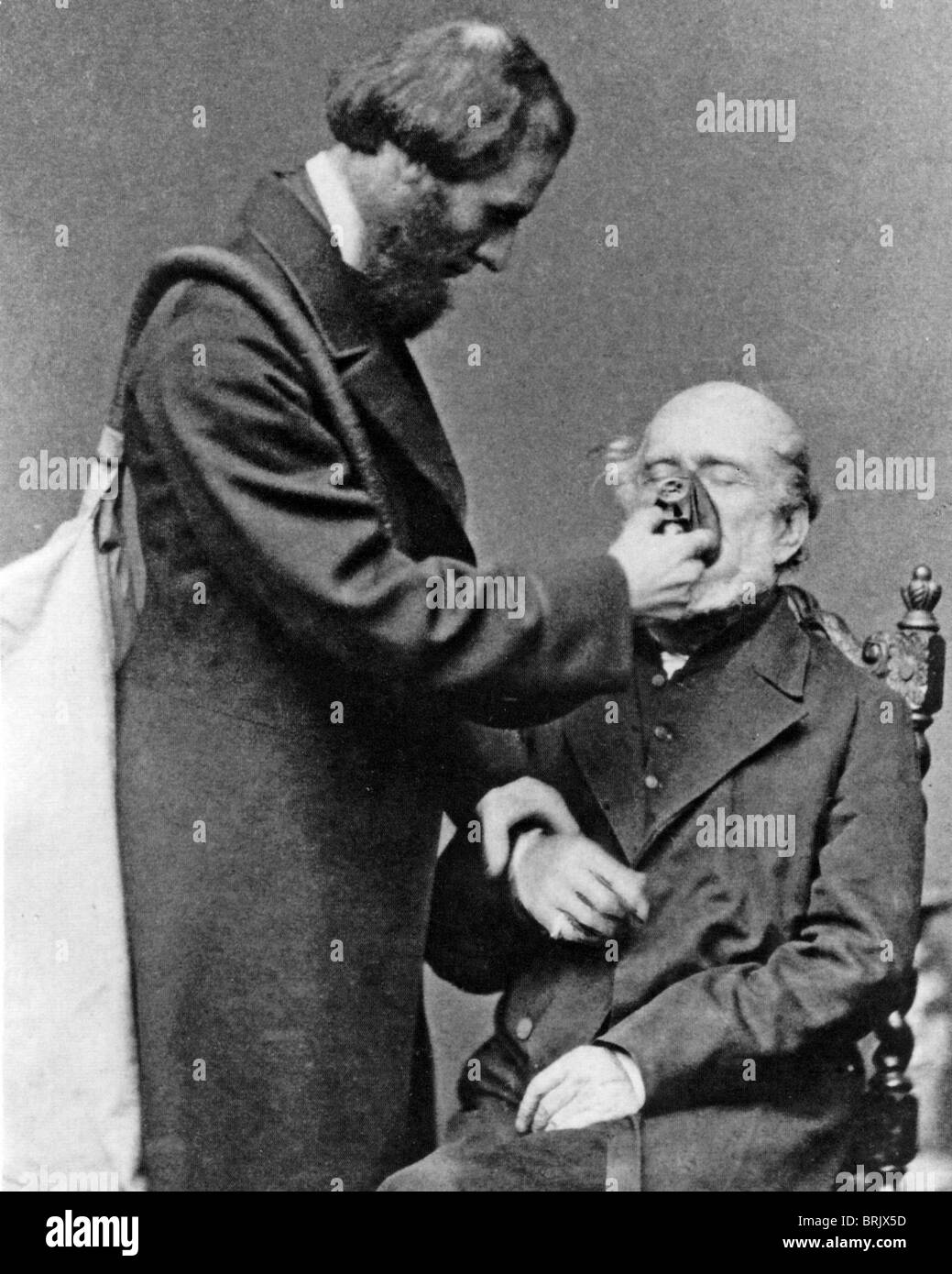 JOSEPH CLOVER (1825-1882) English doctor in 1862 using his method of administering chloroform in controlled doses Stock Photo