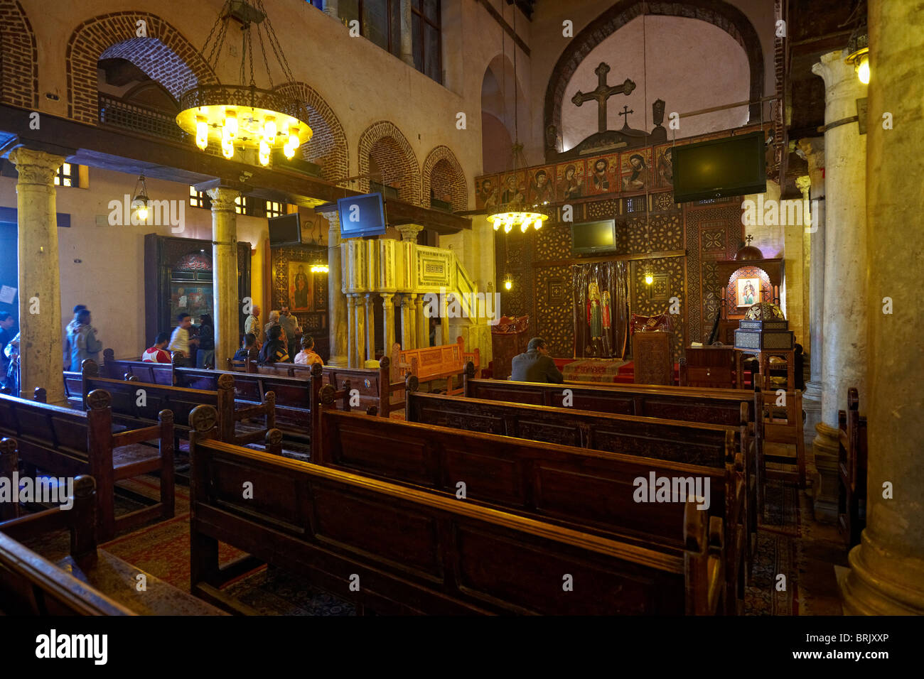 interior shot of christian Church of St Barbara, Coptic Cairo, Egypt, Arabia, Africa Stock Photo
