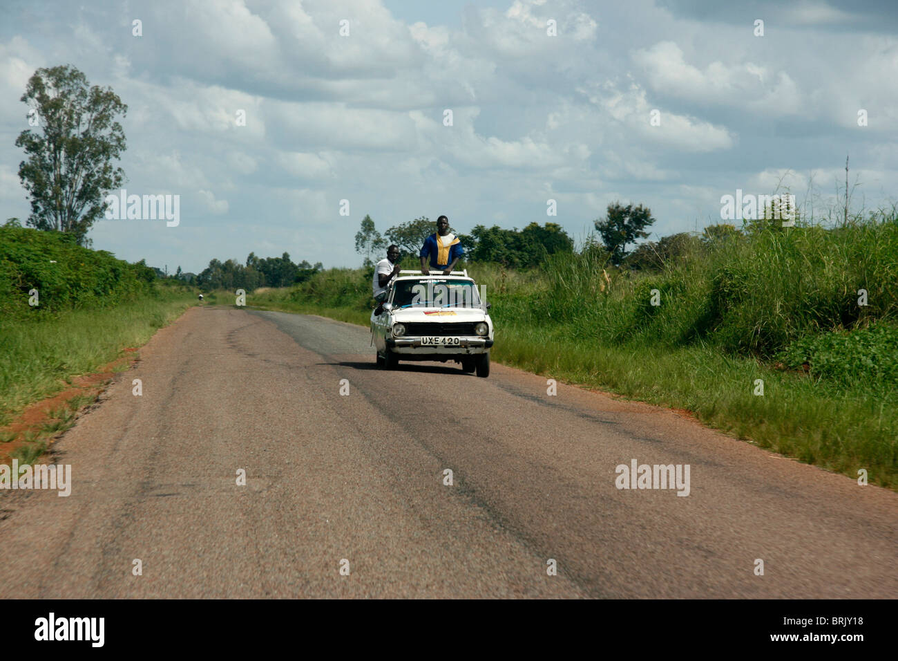 A small pick-up in a remote area on the Kampala - Gulu road, Uganda Stock Photo