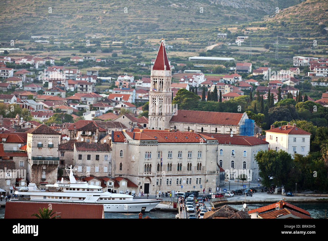 Old town of Trogir Cathedral of St. Lawrence in the middle, Dalmatian coast, Croatia Stock Photo