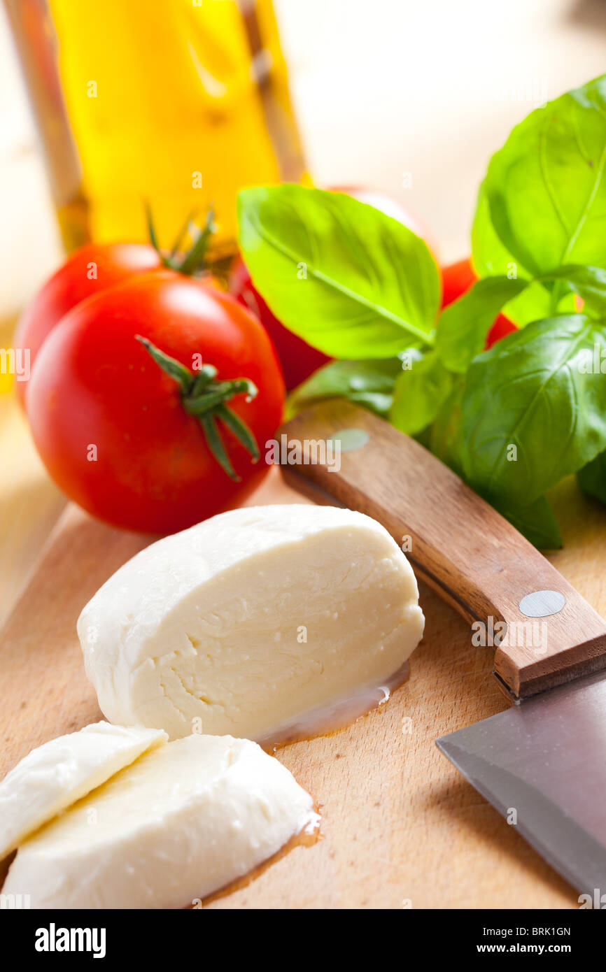 the fresh mozzarella with tomato and basil Stock Photo - Alamy