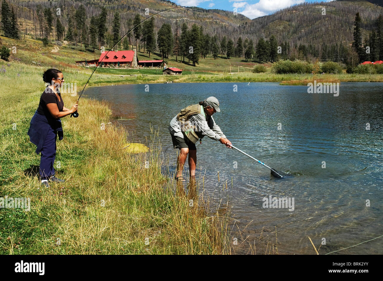 Fly fishing at Cow Creek Ranch, Pecos, NM. Stock Photo