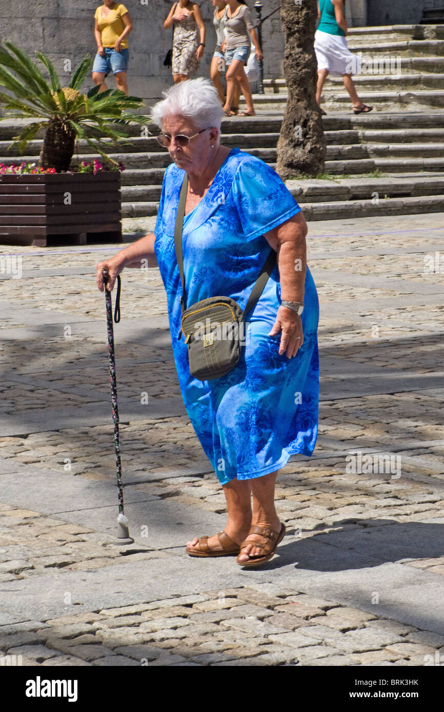 Elderly woman, Plaza de la Catedral, Cadiz, Andalucia, Spain Stock Photo