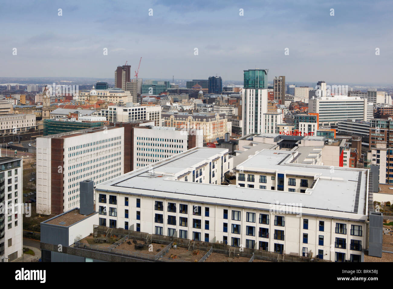 Aerial view of the Mailbox and Birmingham City in the background. View from the Cube building. Stock Photo