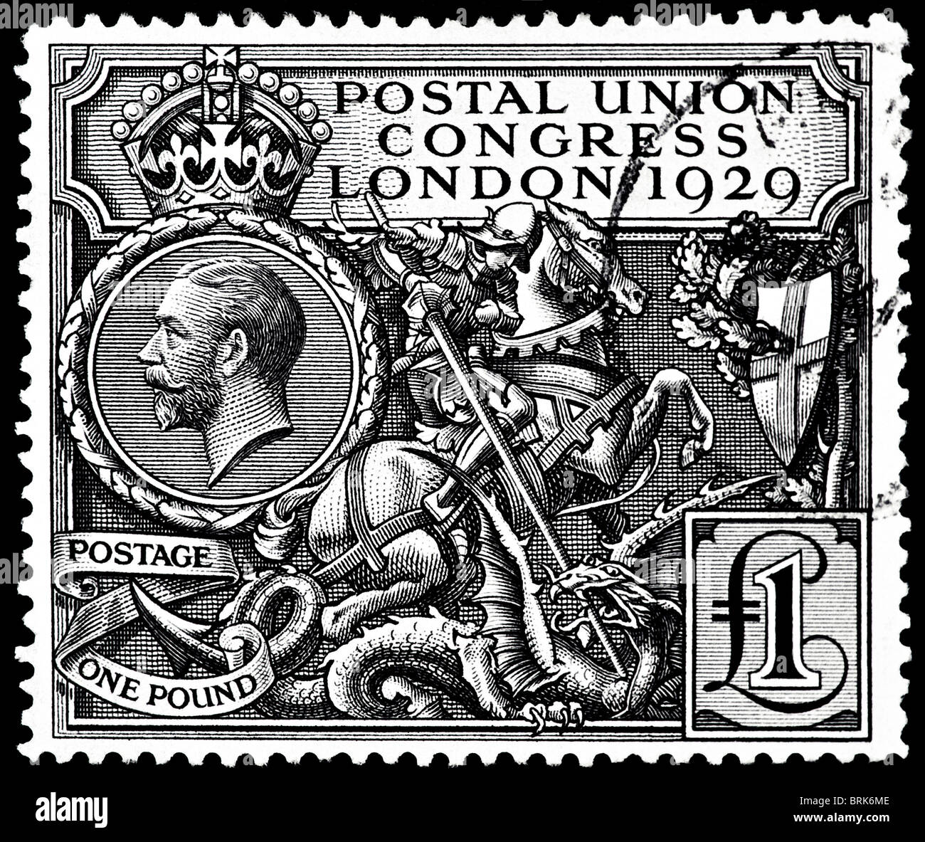 Rare 1929 Great Britain £1 Postal Union Congress London postage stamp. Stock Photo