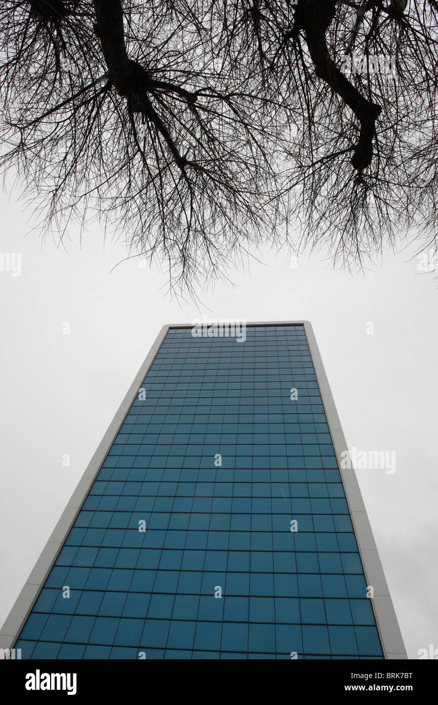 Low-angle view modern architecture building with glass window front Stock Photo