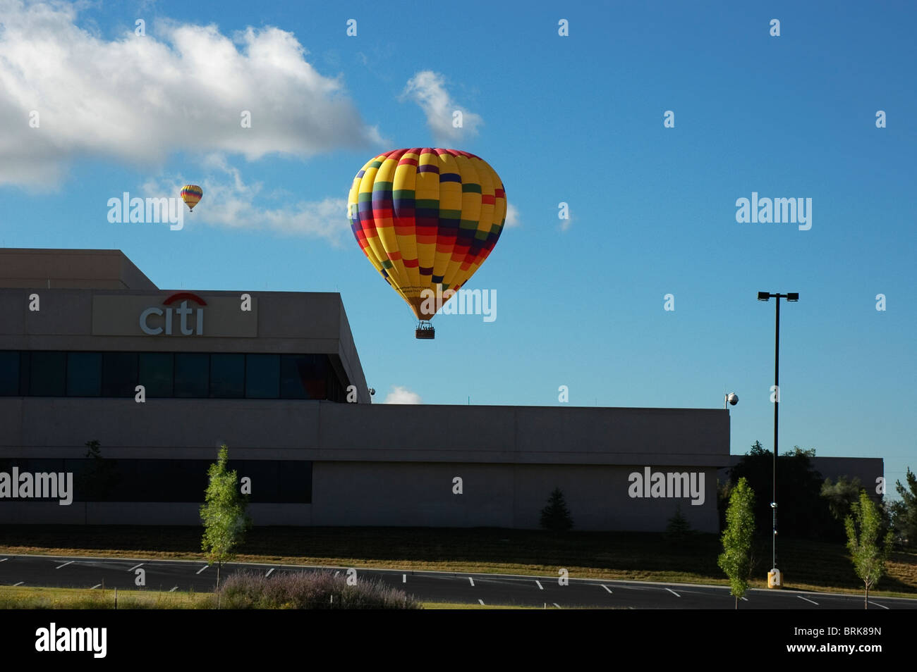Hot air balloons coming in for a landing. Albuquerque, NM. Stock Photo