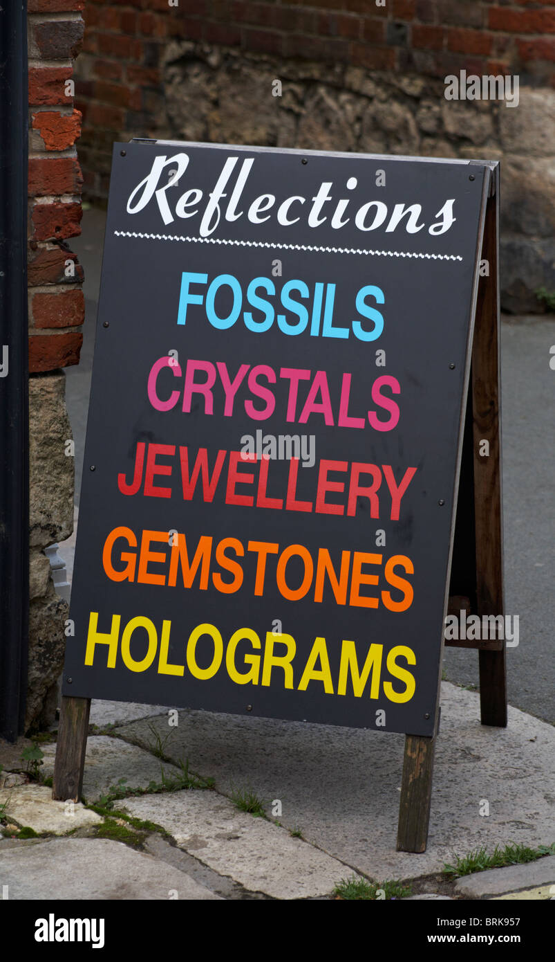 Blackboard sign outside Reflections shop at Yarmouth, Isle of Wight