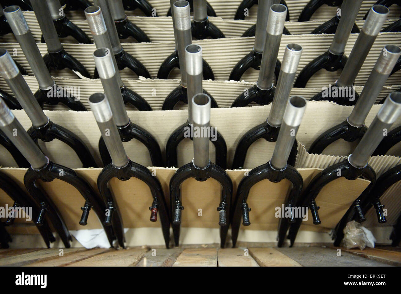 Buke forks at a bicycle factory Stock Photo