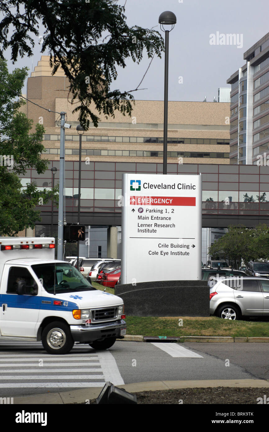 Ambulance arriving at emergency entrance, Cleveland Clinic Stock Photo