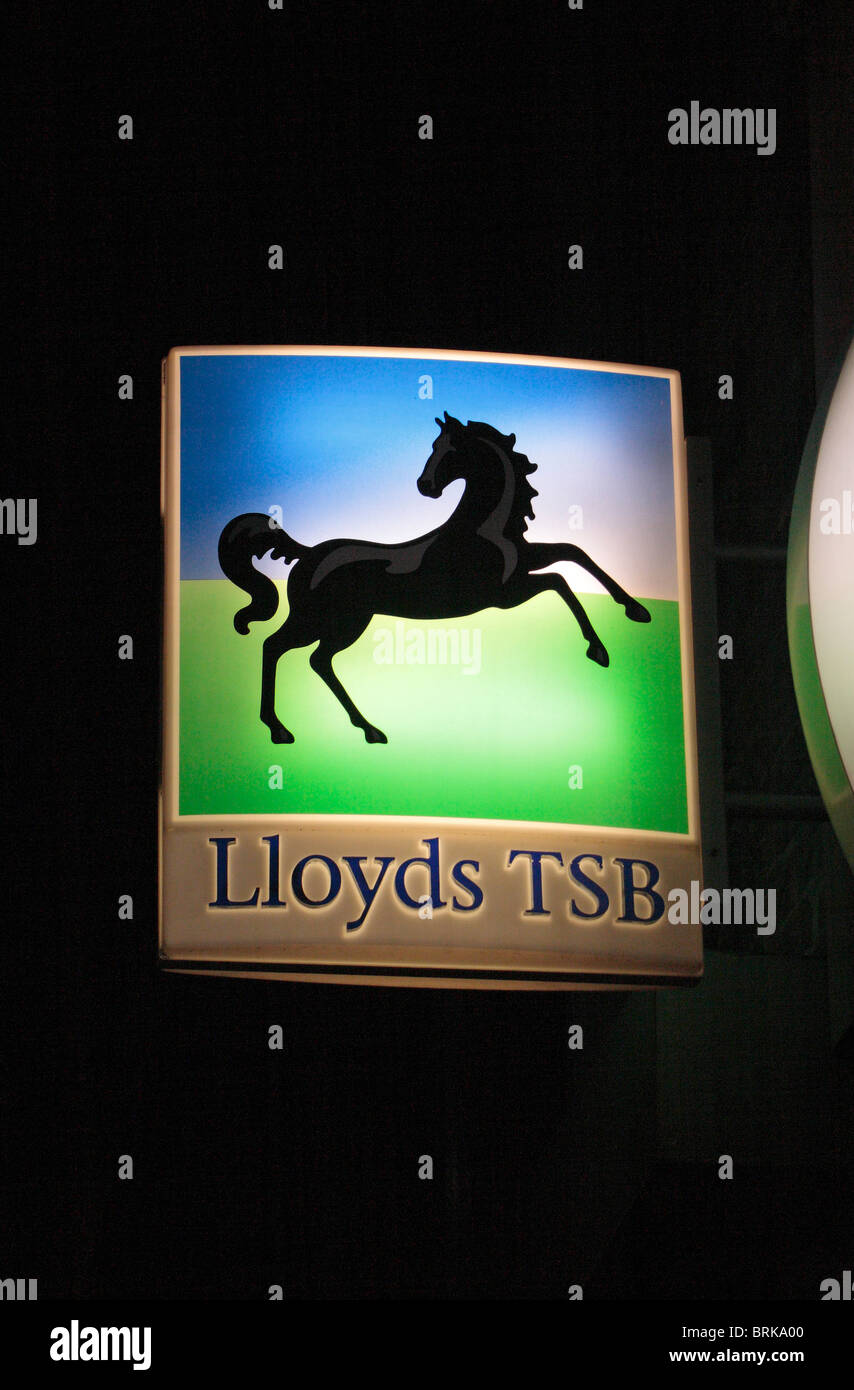 A lit Lloyds TSB logo sign outside a branch in London, July 2010. Stock Photo