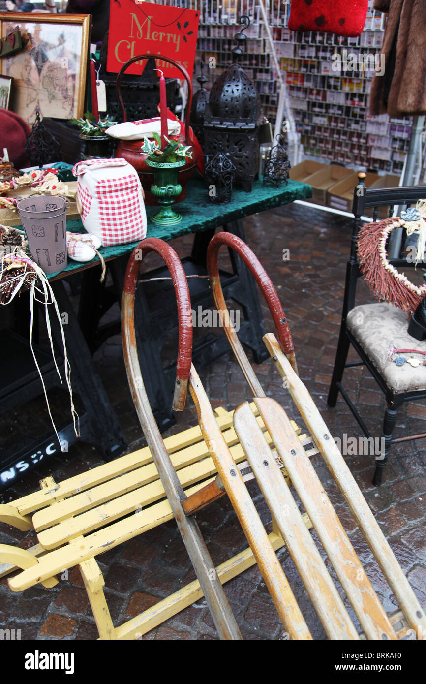 A traditional sledge on sale at a Christmas Market Stock Photo