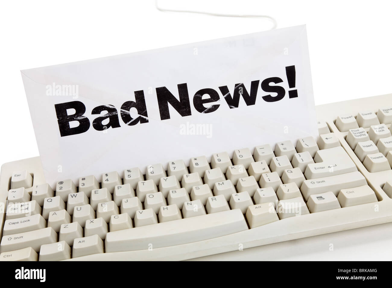 Bad News and computer keyboard, concept of email Stock Photo