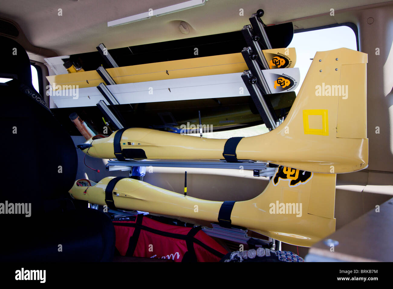 Unmanned aerial vehicles stowed inside a van wait for participaton in Project Vortex 2, May 21, 2010 Stock Photo