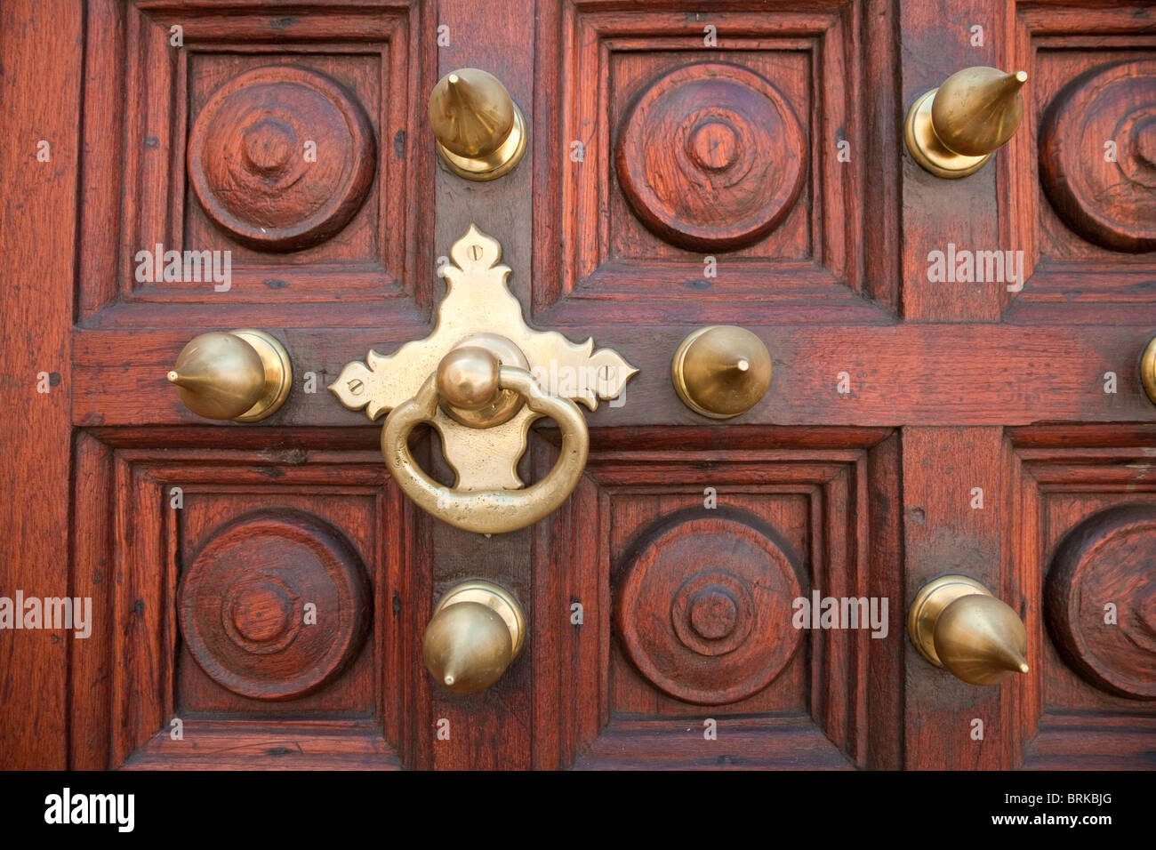 Zanzibar, Tanzania. Door Knocker on the Door to Ithnasheri Mosque, Stone Town. Stock Photo