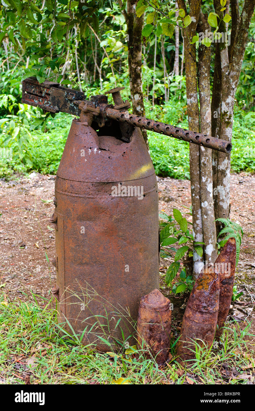 Japanese ordnance and gun from WWII, Biak, West Papua, Indonesia. Stock Photo