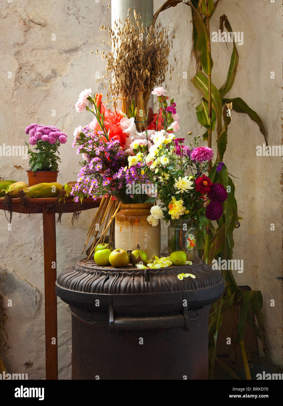 Harvest Festival Display at Thrushelton Church Devon England UK Stock Photo