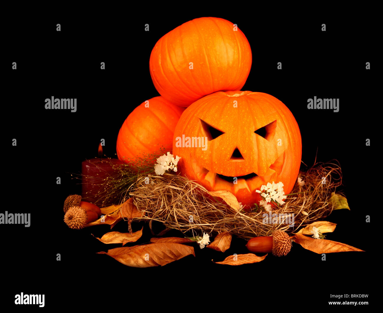 Scary Halloween pumpkins isolated on black background Stock Photo - Alamy