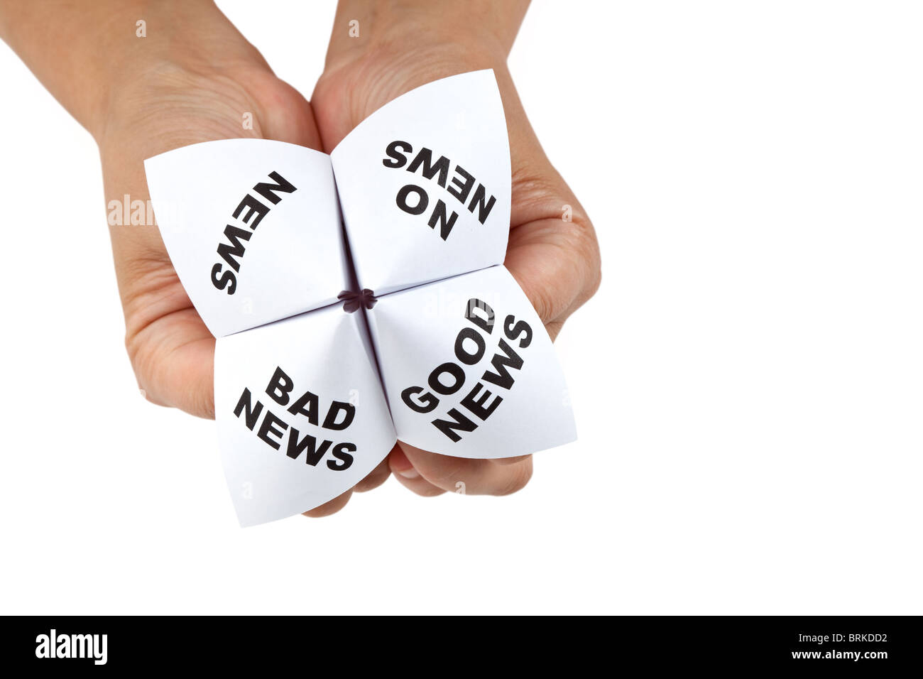 Paper Fortune Teller, Good News; Bad News; No News; News, concept of business decision Stock Photo