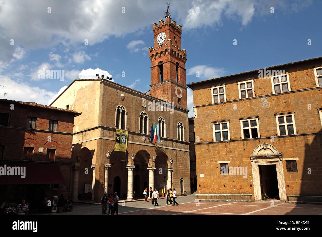 Palazzo del Comune and Loggia bell tower, Pienza, Tuscany, Italy Stock