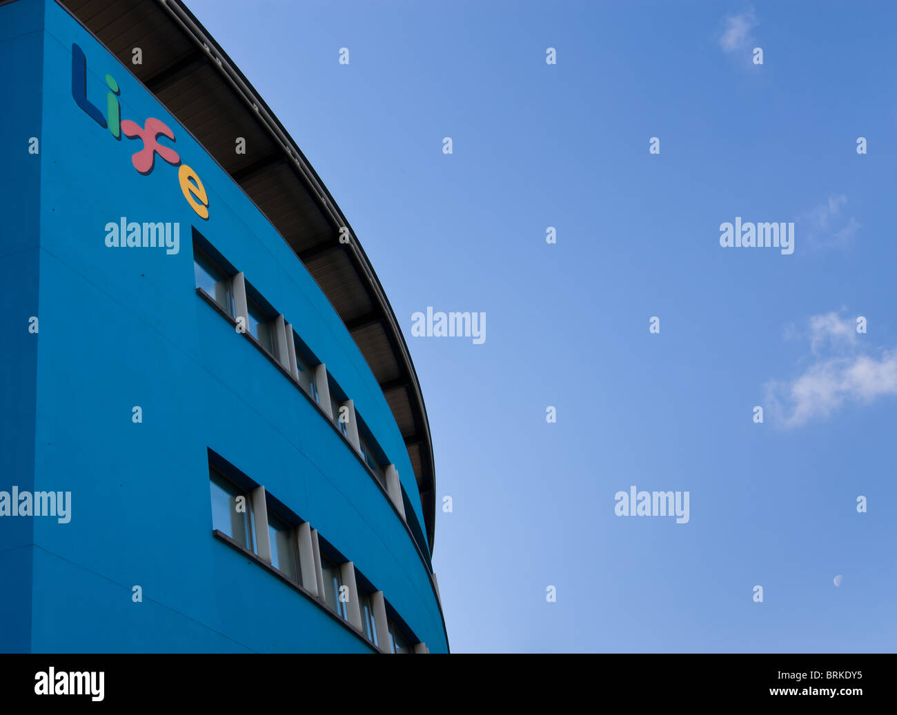 View of Life sign and moon in Newcastle City Centre, north east england. Stock Photo