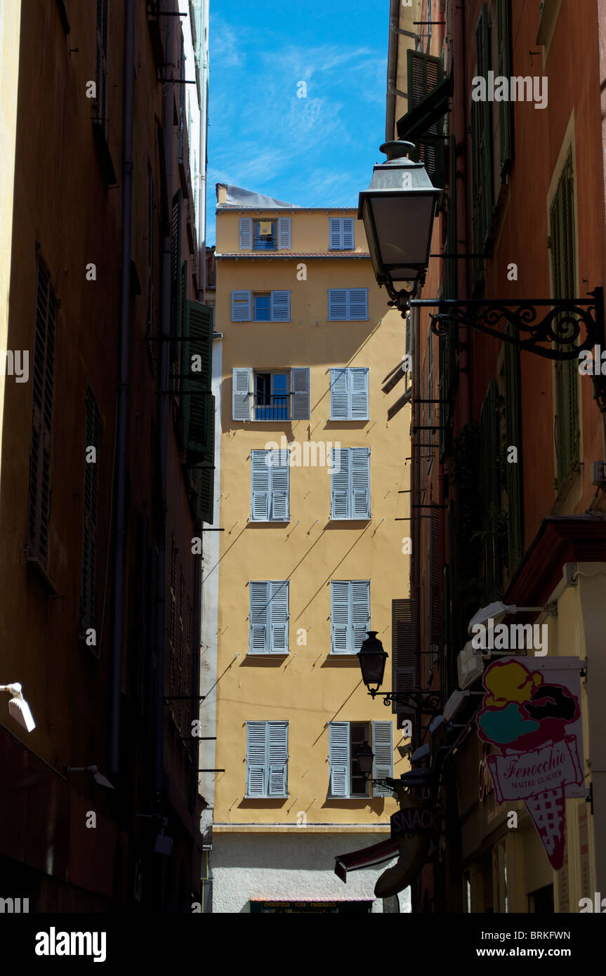 Narrow alleyway of Old Town of Nice, South of France Stock Photo